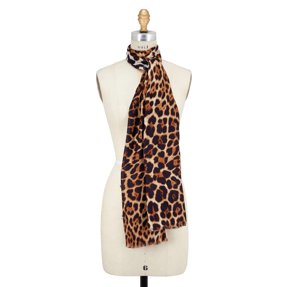 Saint Laurent Leopard-Print Silk-chiffon Scarf - Brown