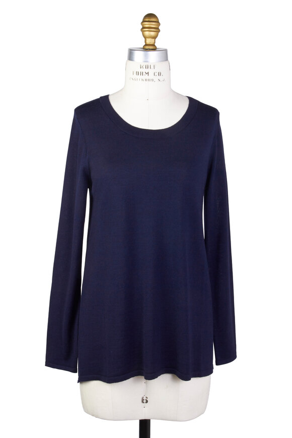 Kinross - Navy Blue Wool & Silk Top
