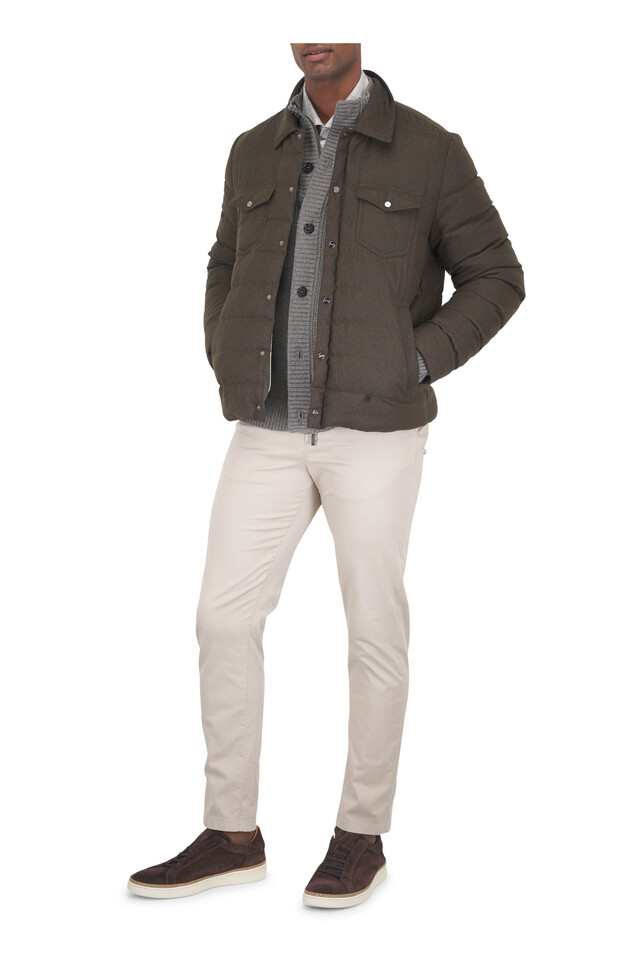 Designer outfit featuring Santini Light Gray Multi Plaid Cotton Sport Shirt, Rock Gray Virgin Wool Cardigan and 2 other pieces