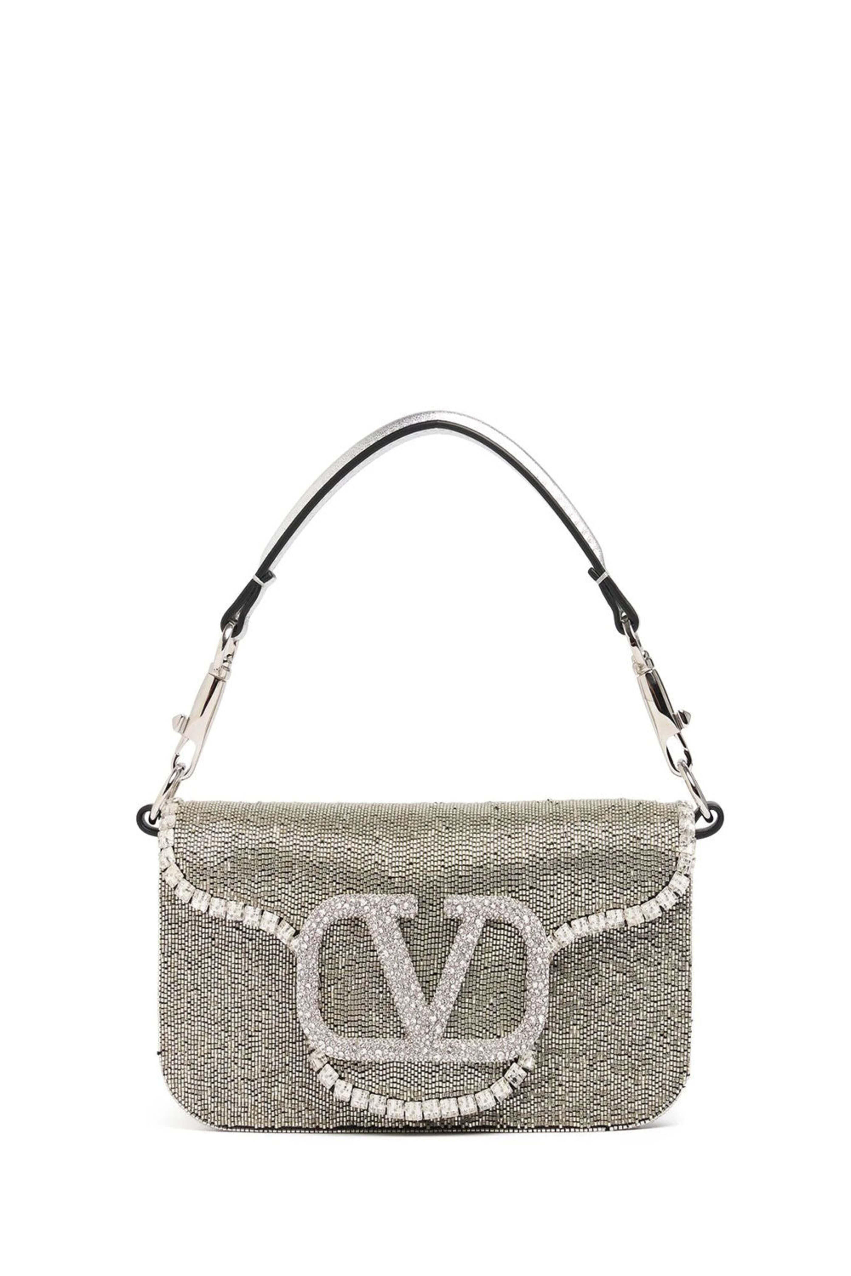 Valentino Garavani - LocÃ² Small Beaded Shoulder Bag in SIlver Crystal