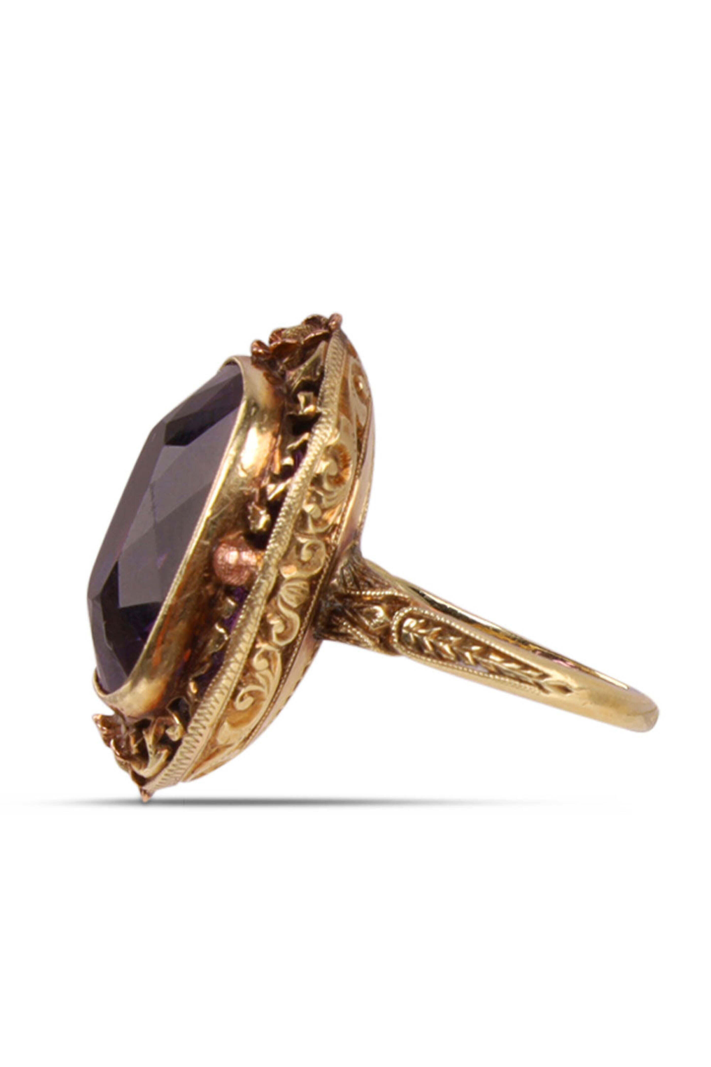 Robin Hancock Fine Jewelry - Vintage Amethyst and Amber Bezel Ring