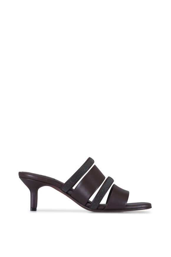 Brunello Cucinelli Dark Brown Leather Monili Strap Sandal, 50mm - view 2