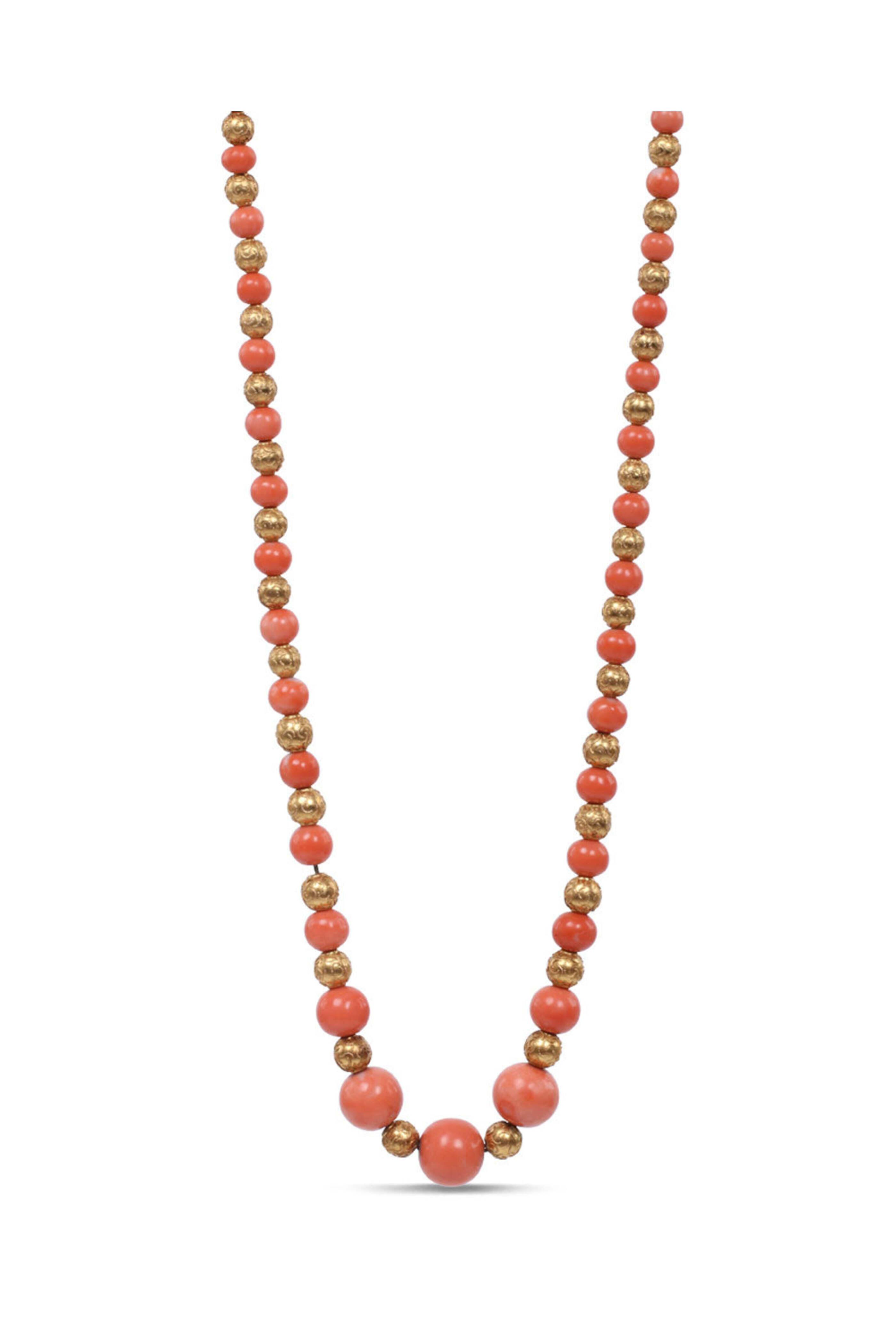 John T. Haynes - Gold and Coral Etruscan Revival Necklace