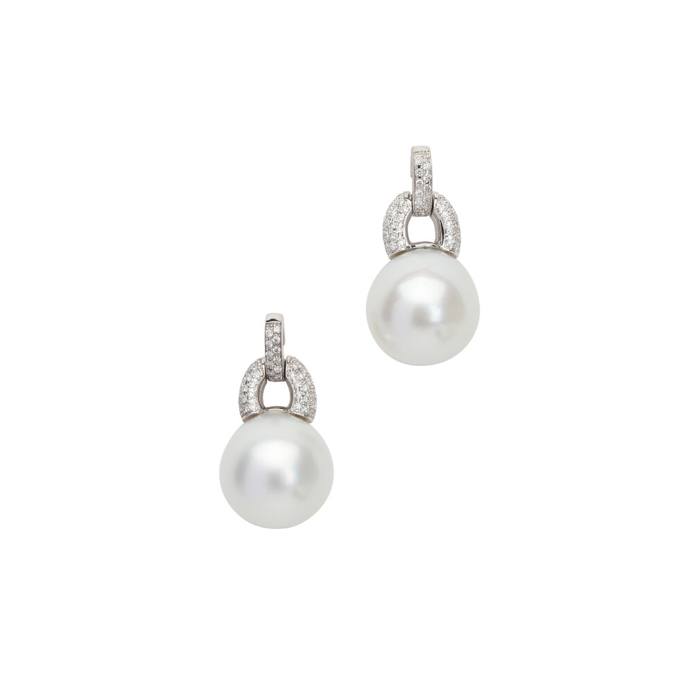 Frank Ancona - 18K White Gold South Sea Pearl & Diamond Earrings