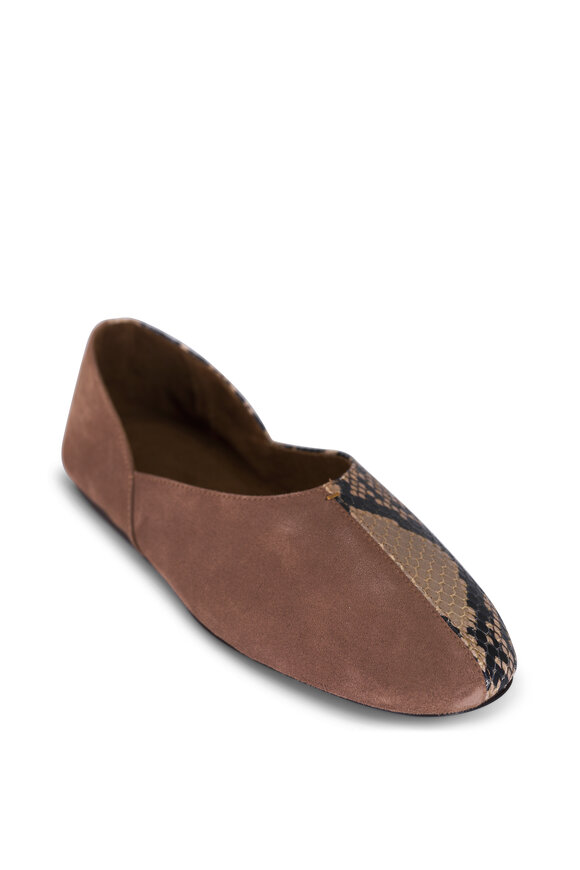Khaite Jane Natural Python Embossed Suede Ballerina Flat - view 1