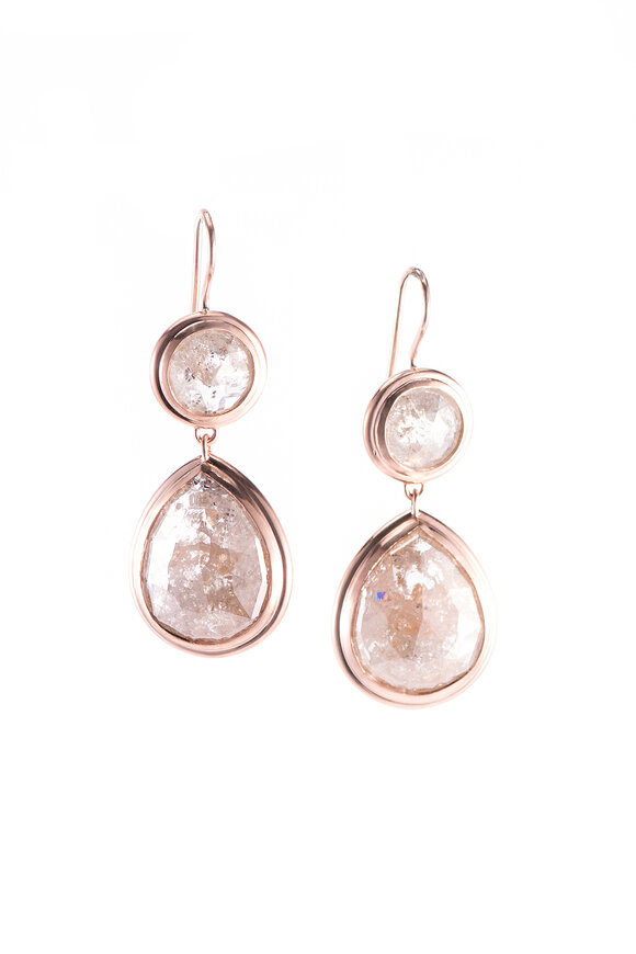 Sylva & Cie Rough Cut Diamond & Moonstone Drop Earrings