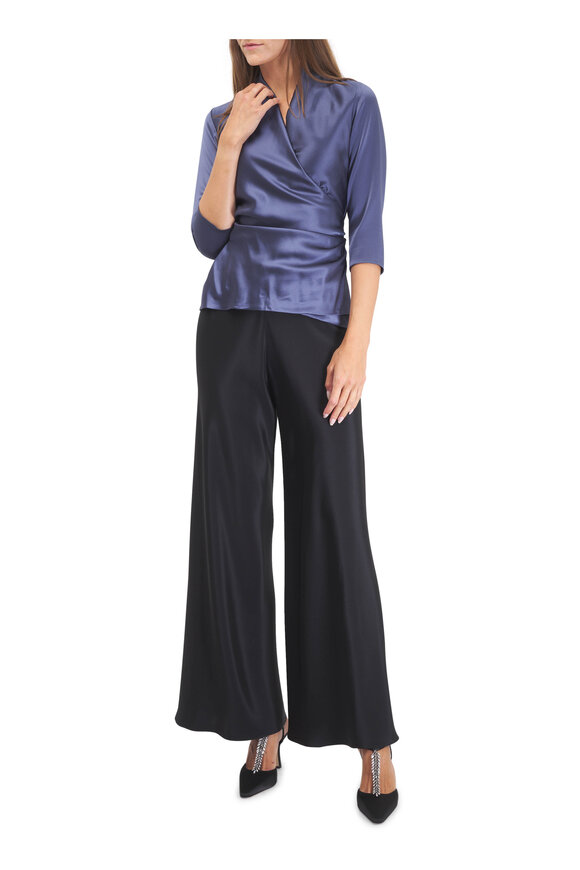 Peter Cohen 3/4 Sleeve Denim Heavy Satin Wrap Top - view 2