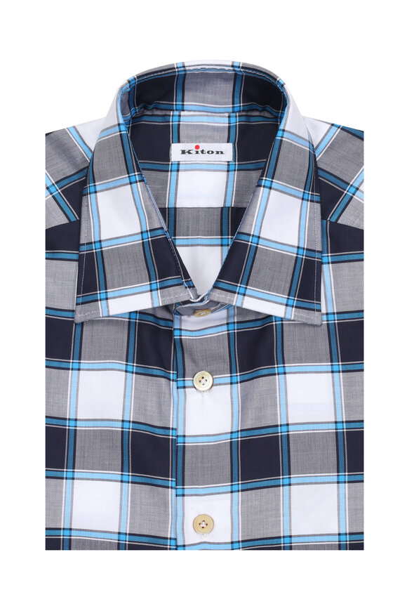 Kiton Blue Check Cotton Sport Shirt - view 1