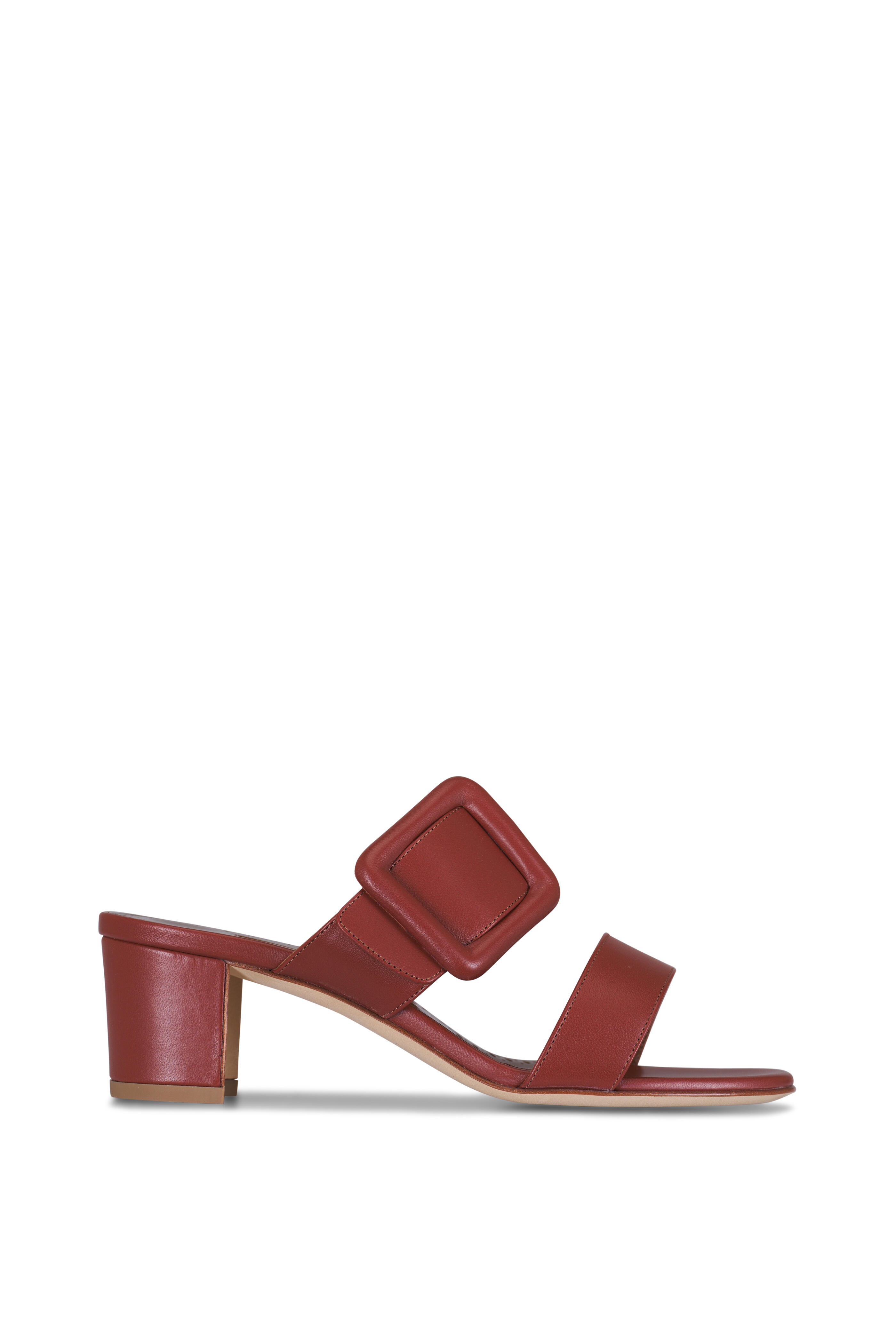Manolo Blahnik - Titubanew Brown Leather Buckle Sandal, 50mm