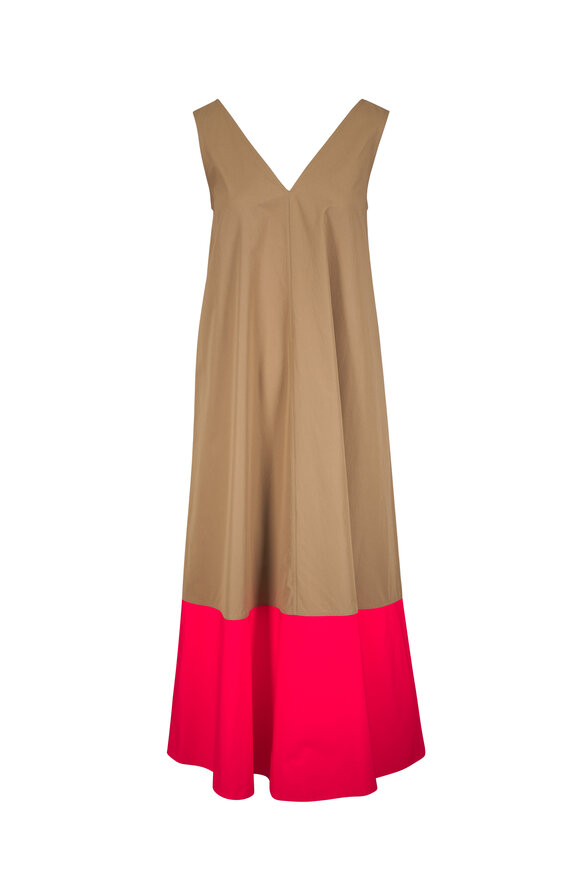 Lafayette 148 New York Cadet Khaki & Orange Poppy Colorblock Swing Dress - view 1