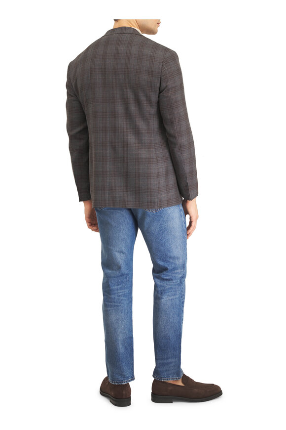 Canali Gray & Brown Plaid Wool Sportcoat - view 3