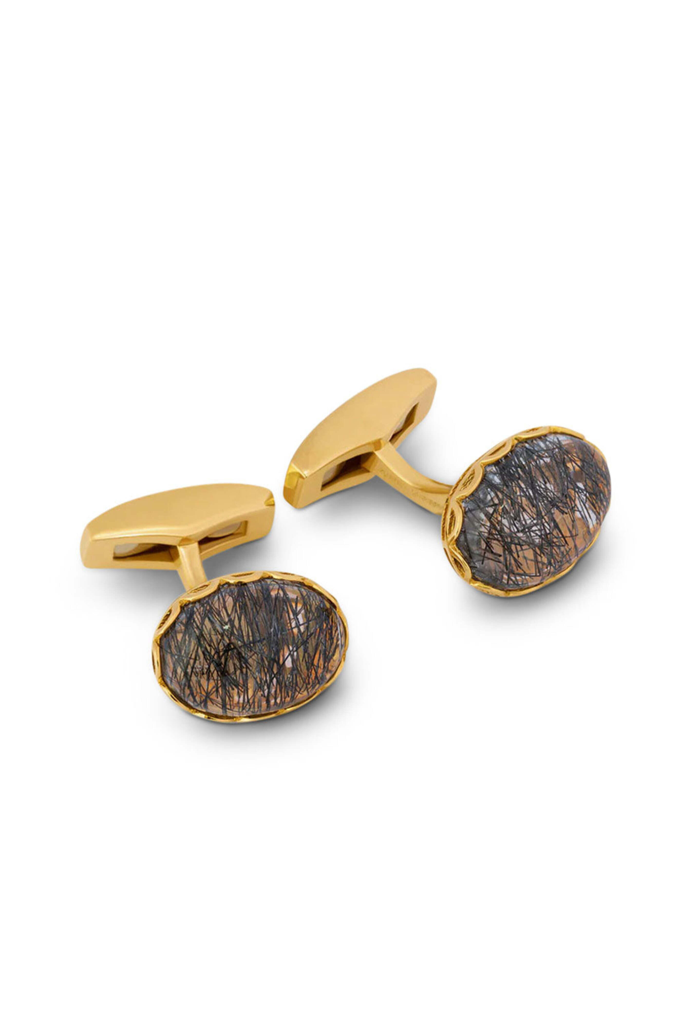 Tateossian - Black Rutilated Quartz Sterling Oval Cufflinks