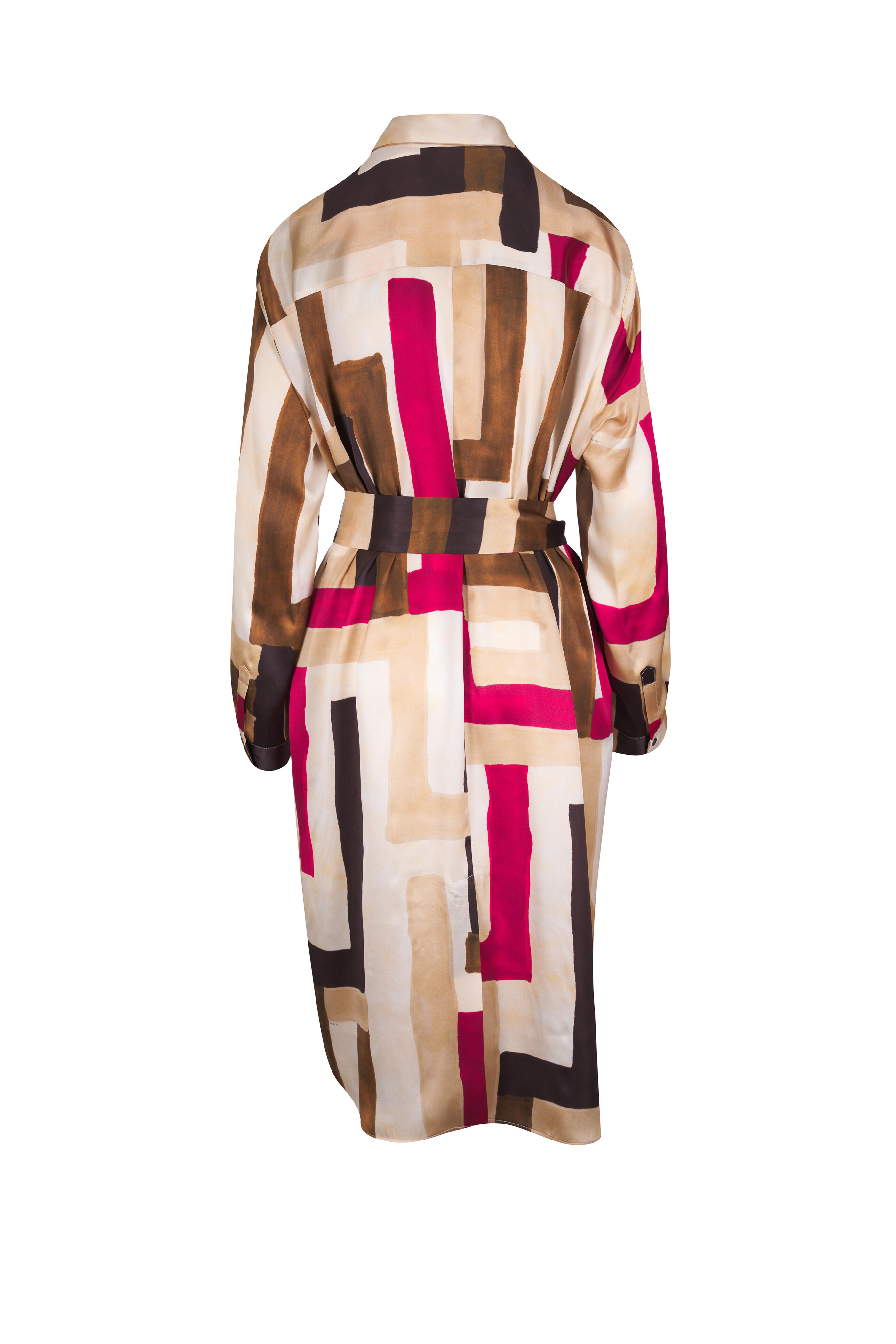 Kiton - Cherry & Chocolate Geometric Print Silk Dress