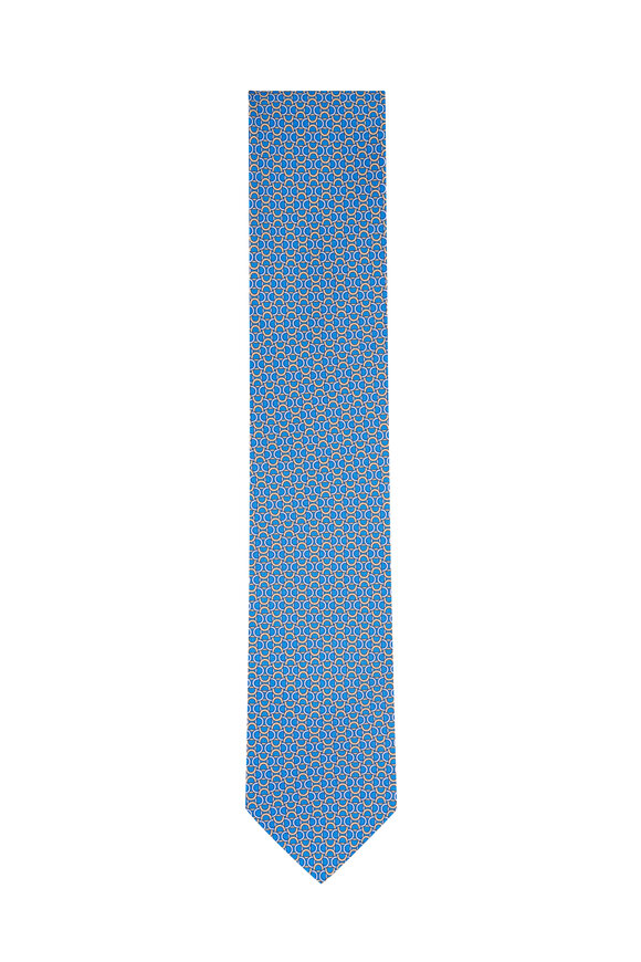 Eton Medium Blue Geometric Printed Silk Necktie - view 1