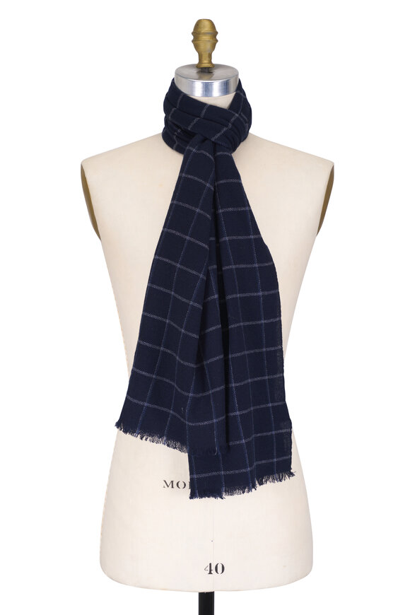 Fedeli - Navy Check Cashmere Scarf