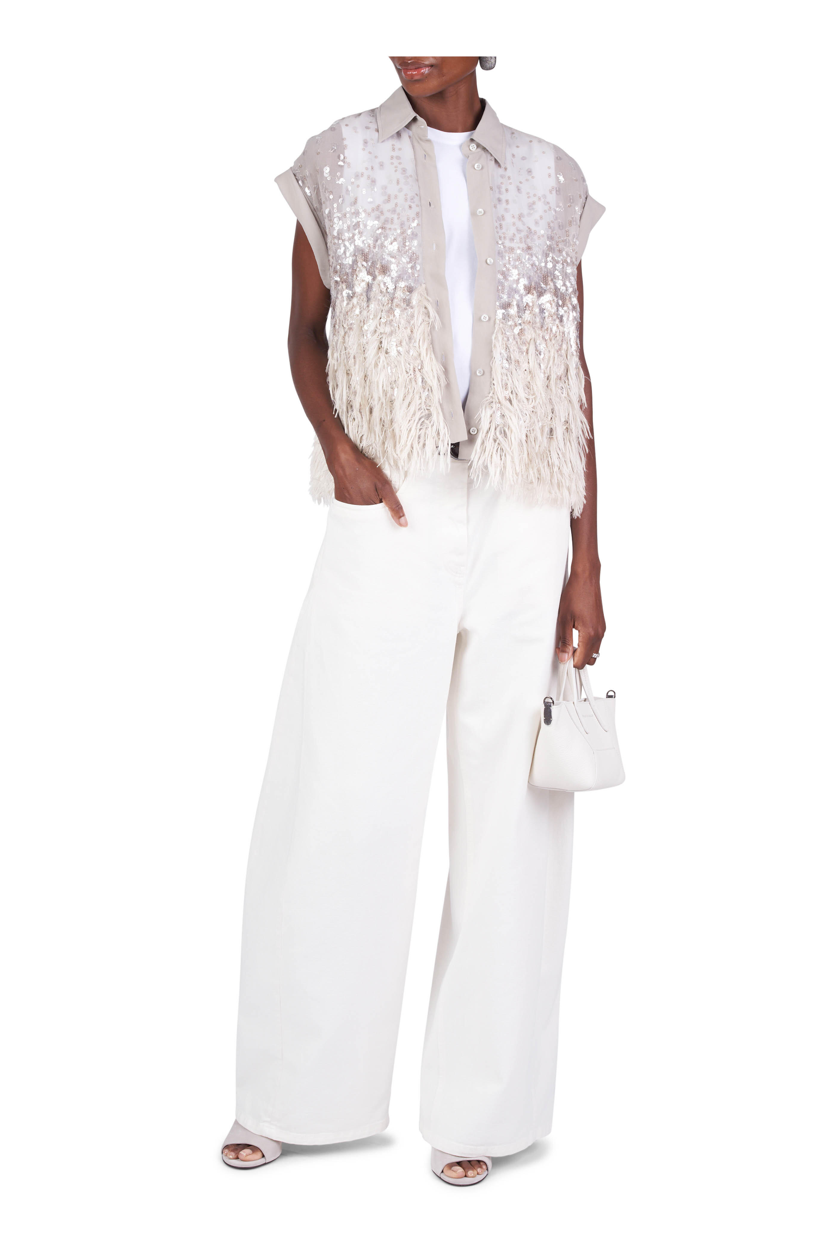 Brunello Cucinelli - Crispy Silk Chiffon Fil Coupé Dégradé Blouse