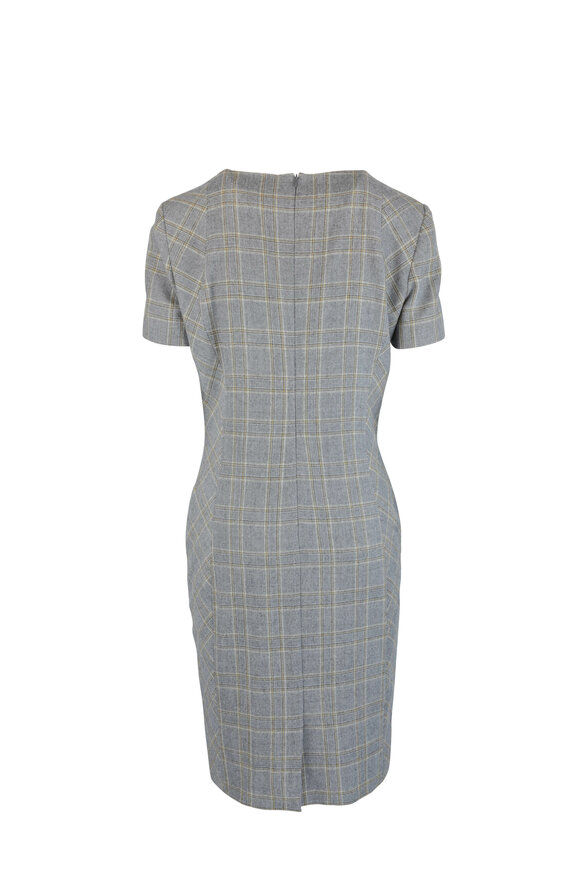 Kiton - Gray Plaid Wool Shift Dress 