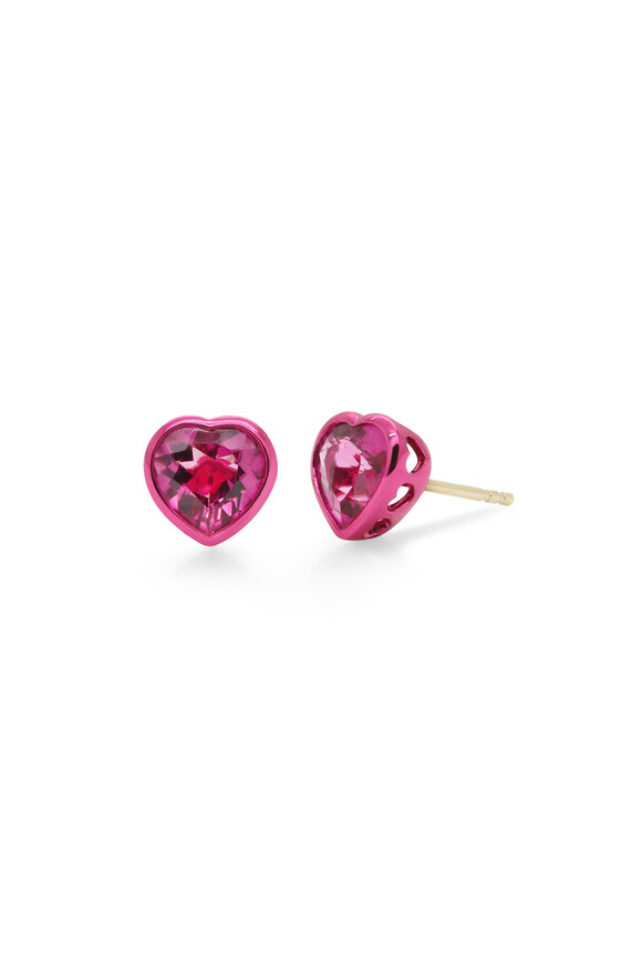 Katherine Jetter - Pink Tourmaline & Rhodium Heart Earrings