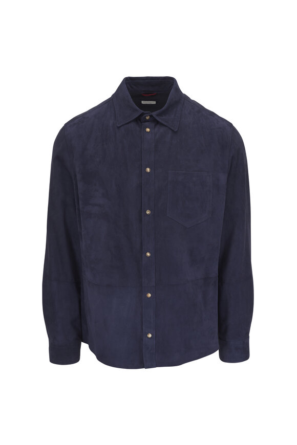 Brunello Cucinelli Pilota Dark Gray Suede Shacket