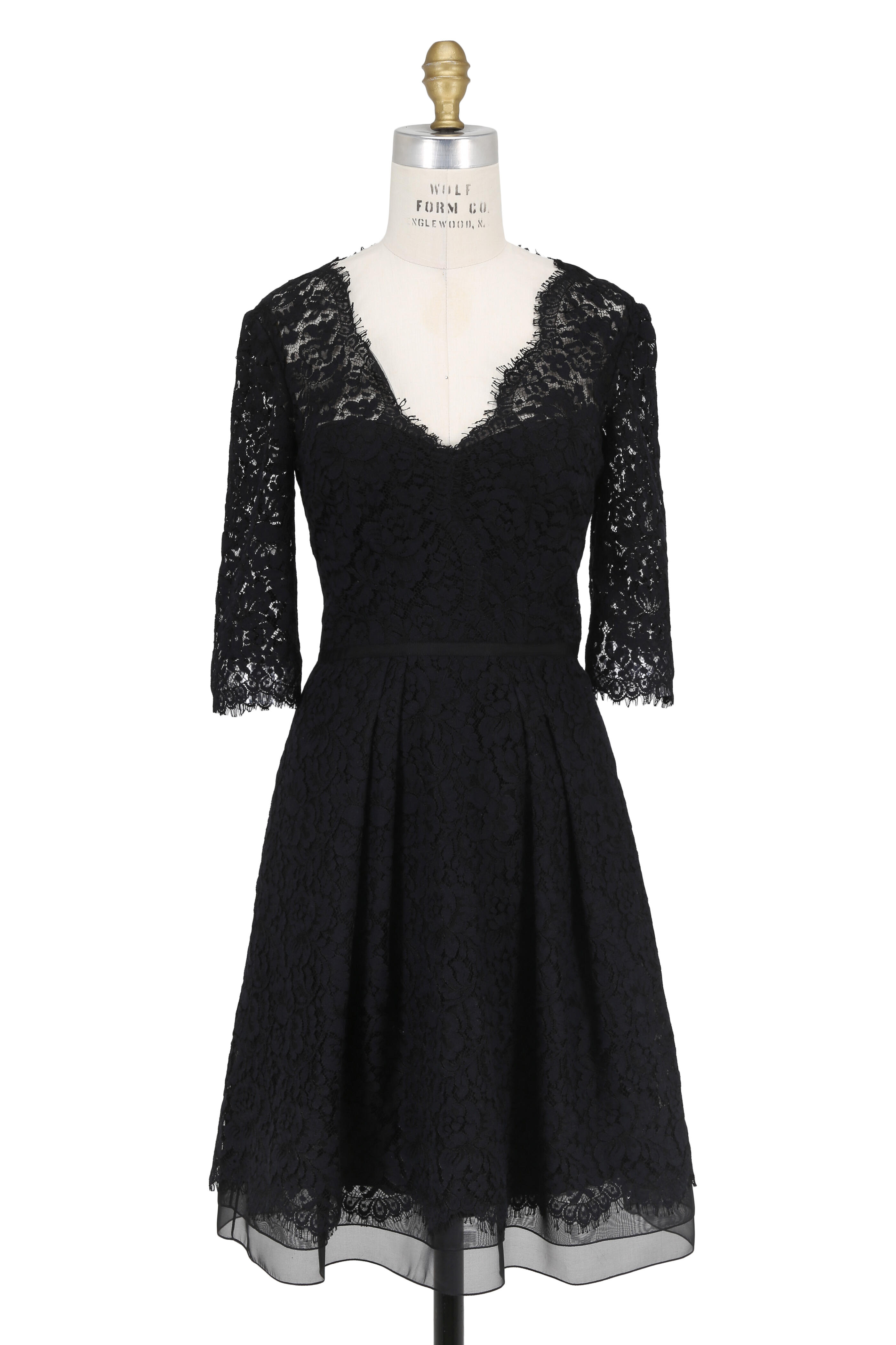 Carolina Herrera - Icon Collection Black Lace Elbow Sleeve Dress