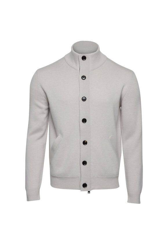 Brioni Sand Cashmere Blouson Sweater