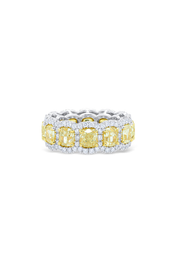 Diana M Jewels Platinum Yellow Cushion Diamond Eternity Band - view 1