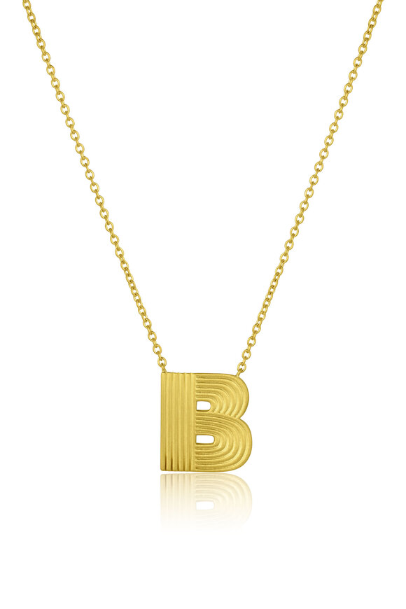 Leigh Maxwell 18k Yellow Gold Small Ridged Initial "B" Necklace