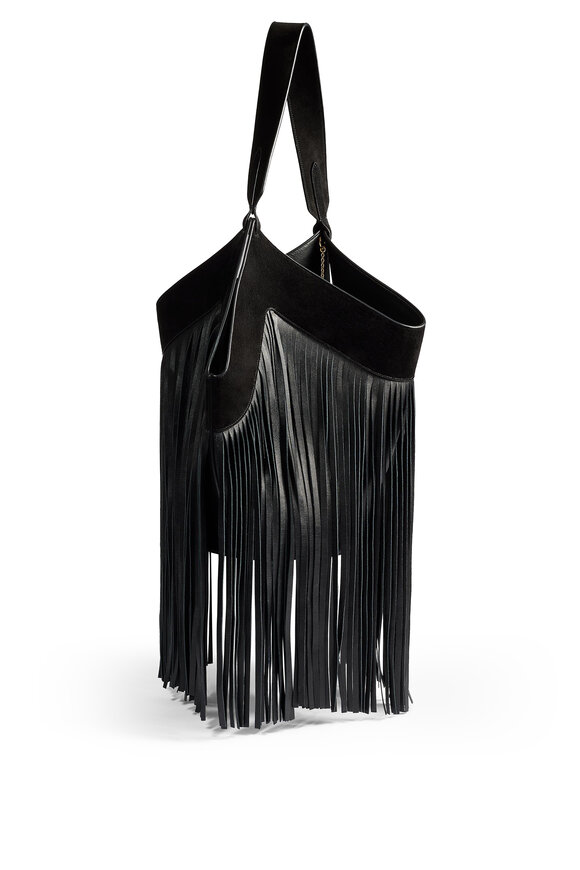 Khaite Small Lotus Black Suede Fringe Tote - view 3
