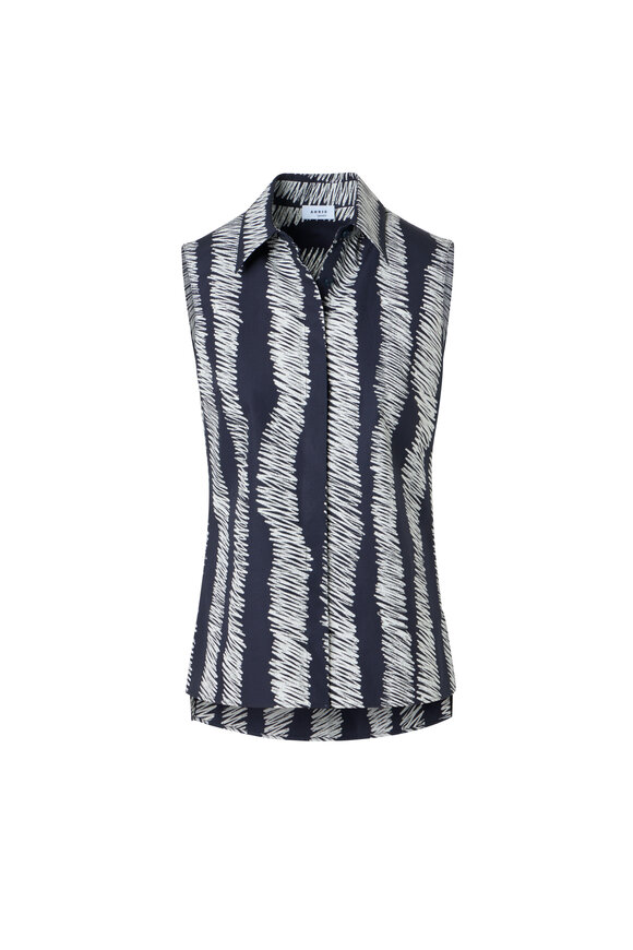 Akris Punto Black & Cream Scribble Wave Cotton Blouse - view 1