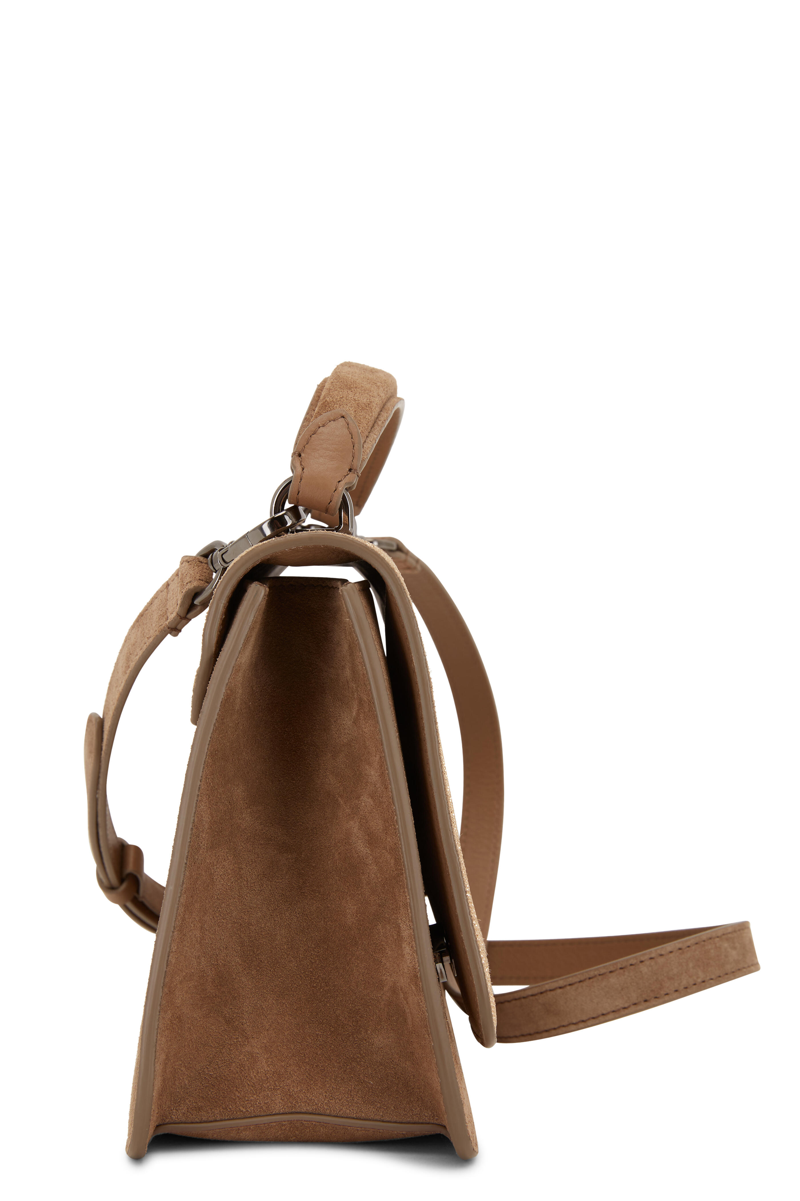 Brown Nubuck Leather Top Handle Crossbody Satchel Bags