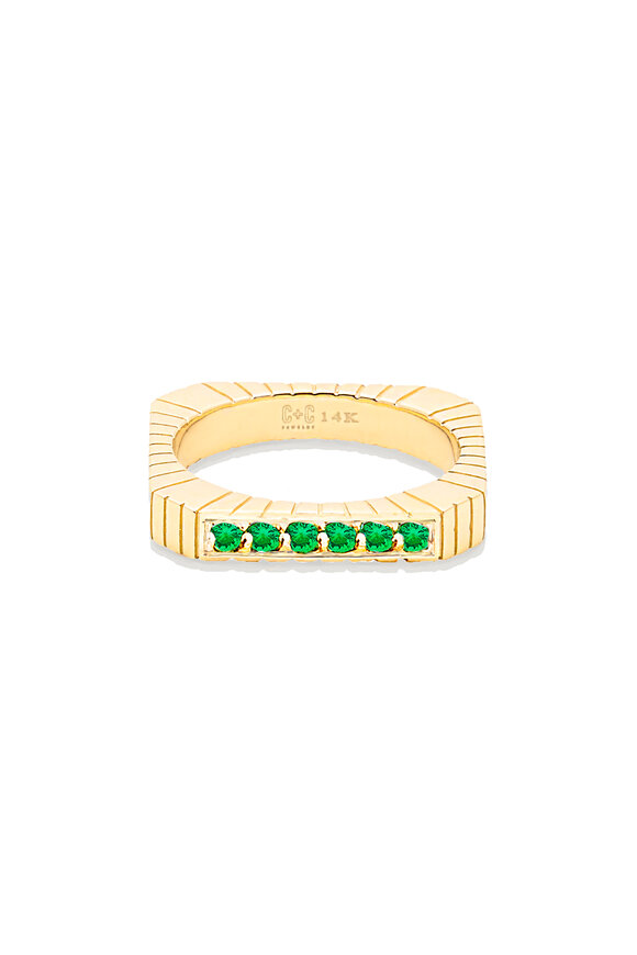 Campbell + Charlotte Spark Etched Emerald Stacking Band Ring