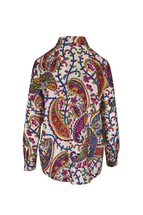 Etro Off White Multi Paisley Print Silk Button Up Shirt - view 2