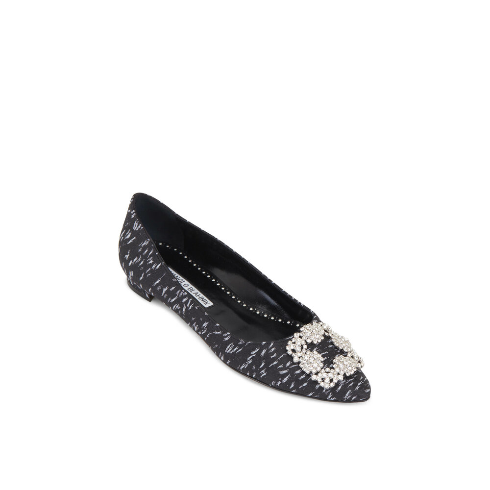 MANOLO BLAHNIK FLAT ウール Manolo Blahnik - Hangisi Dark Gray Satin Jewel Buckle Flat