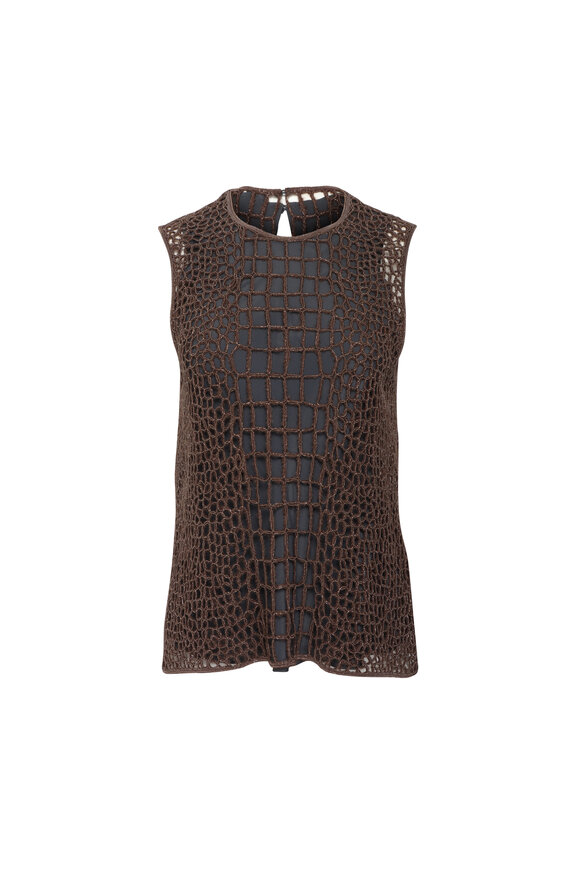 Brunello Cucinelli Chocolate Monili Crocodile Embellished Tank - view 1