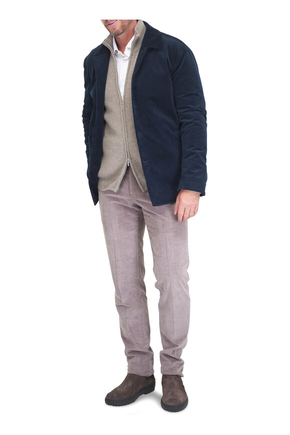 Atelier Munro Taupe Cashmere Full Zip Ribbed Sweater - view 2