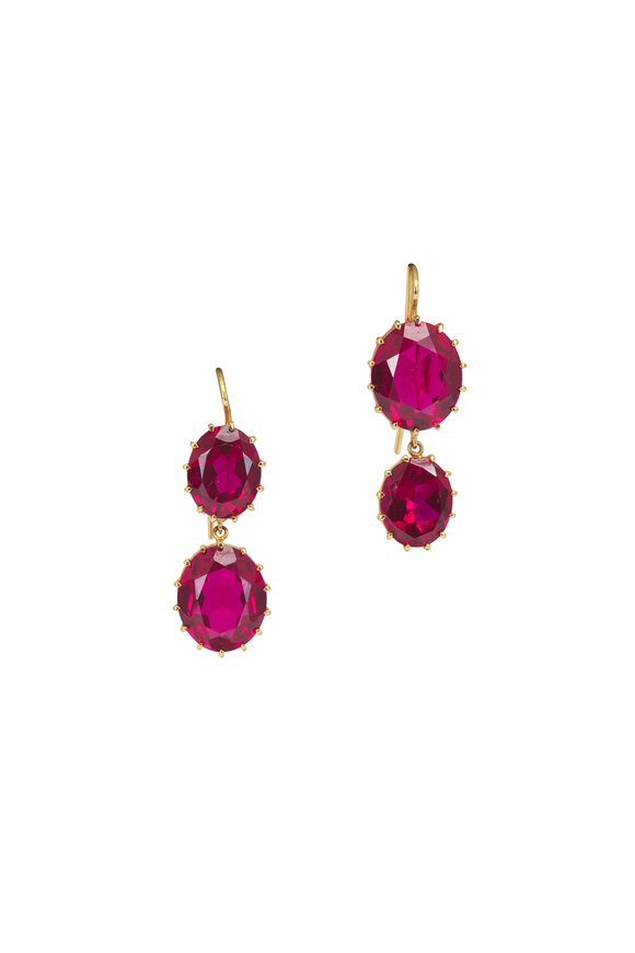 Renee Lewis 18k Yellow Gold Synthetic Ruby Earrings