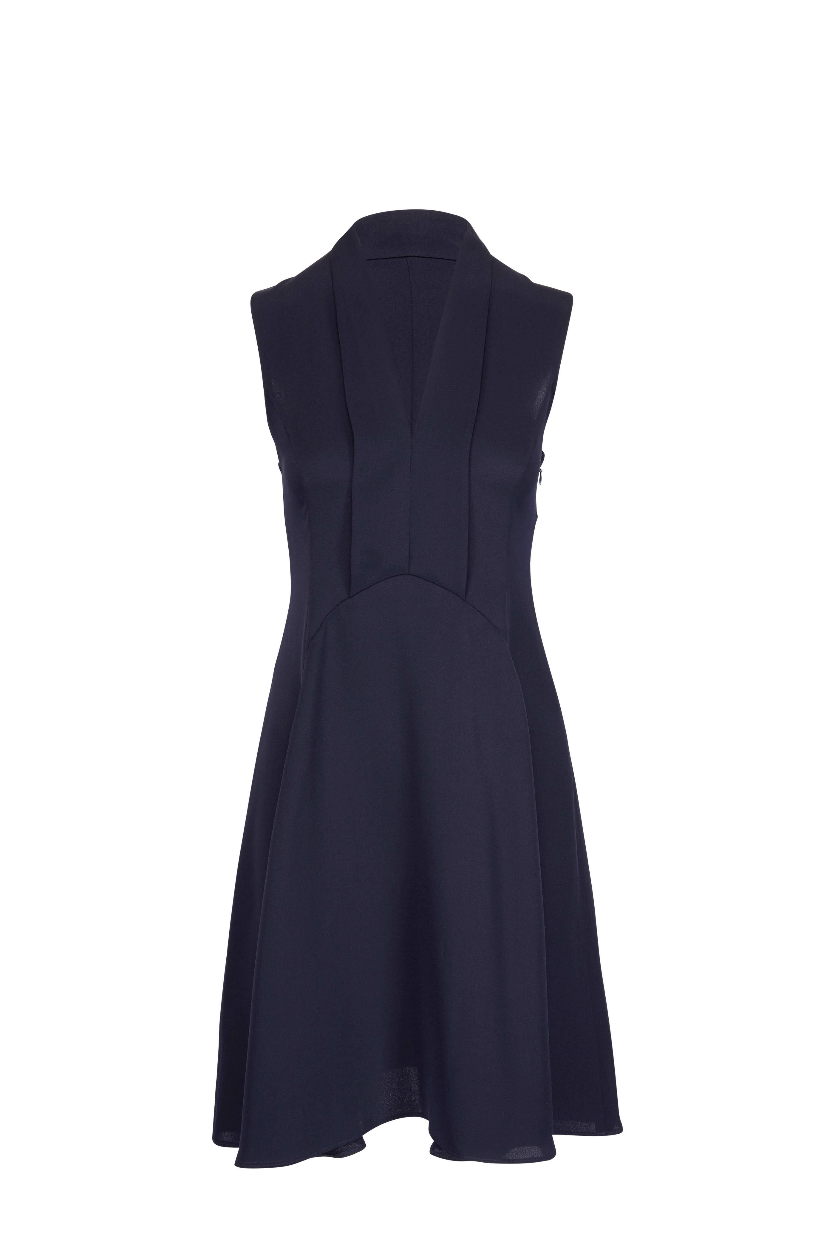 Derek Lam - Navy Silk Scarf-Neck Detail Sleeveless Dress