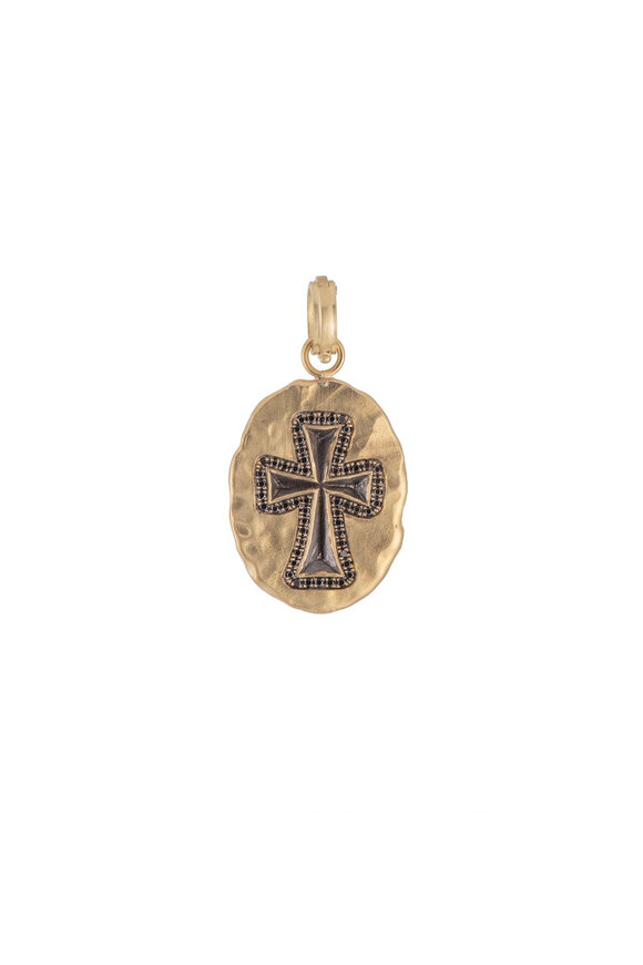 Sylva & Cie Black Diamond Cross Disc Pendant - view 1