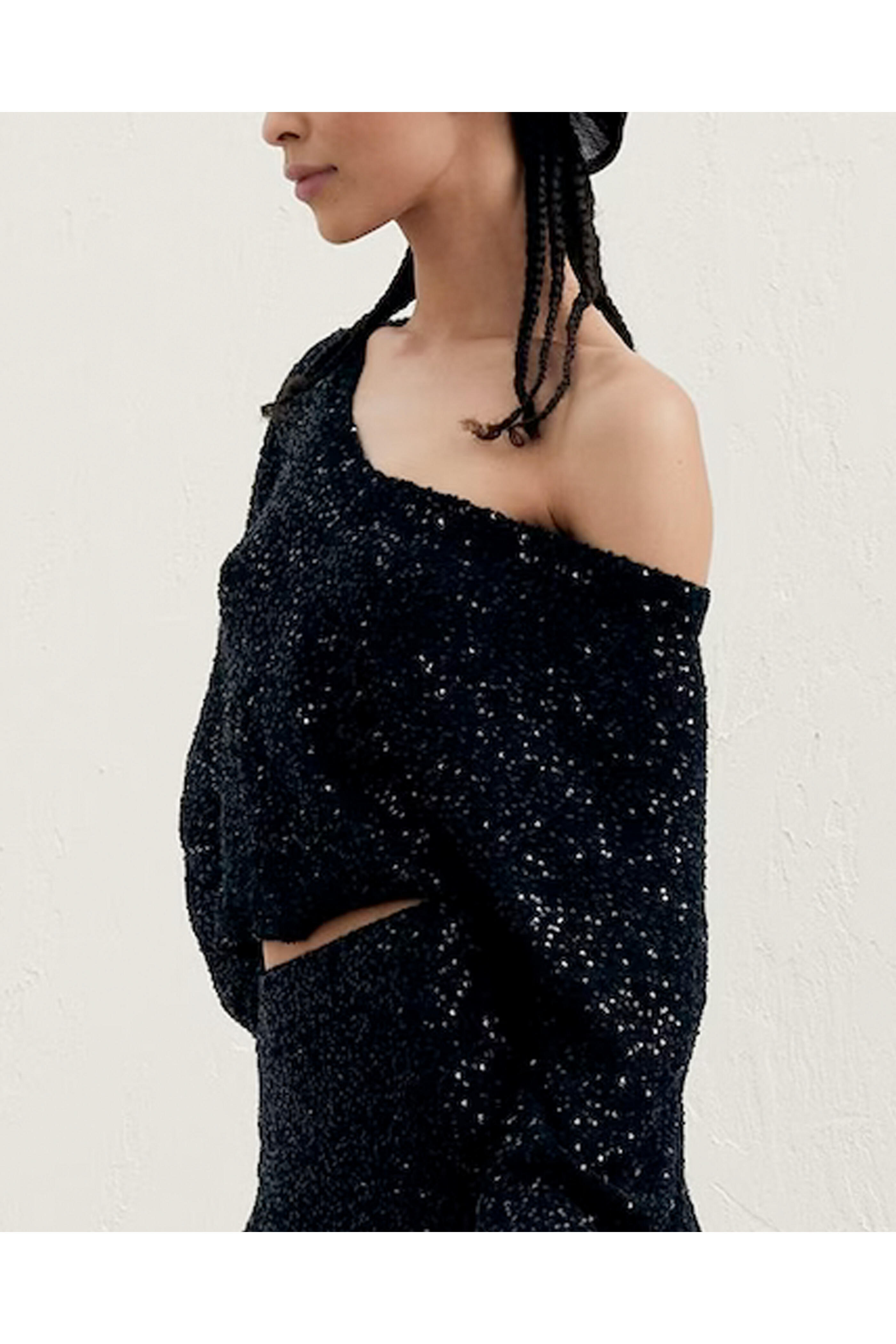 Brunello Cucinelli - Black Paillette Sequin Long Sleeve Sweater