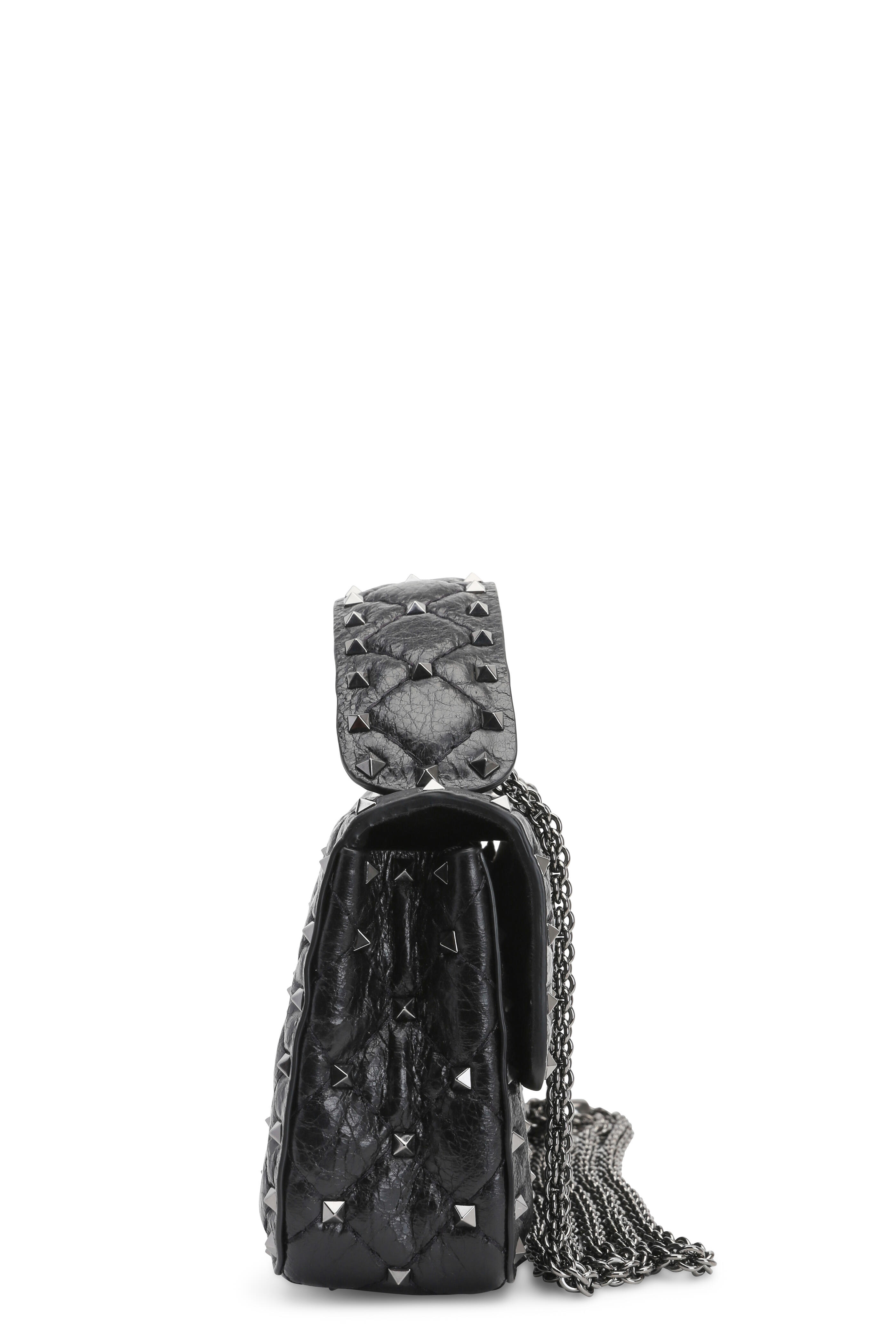 Rockstud Small Leather Shoulder Bag In Black