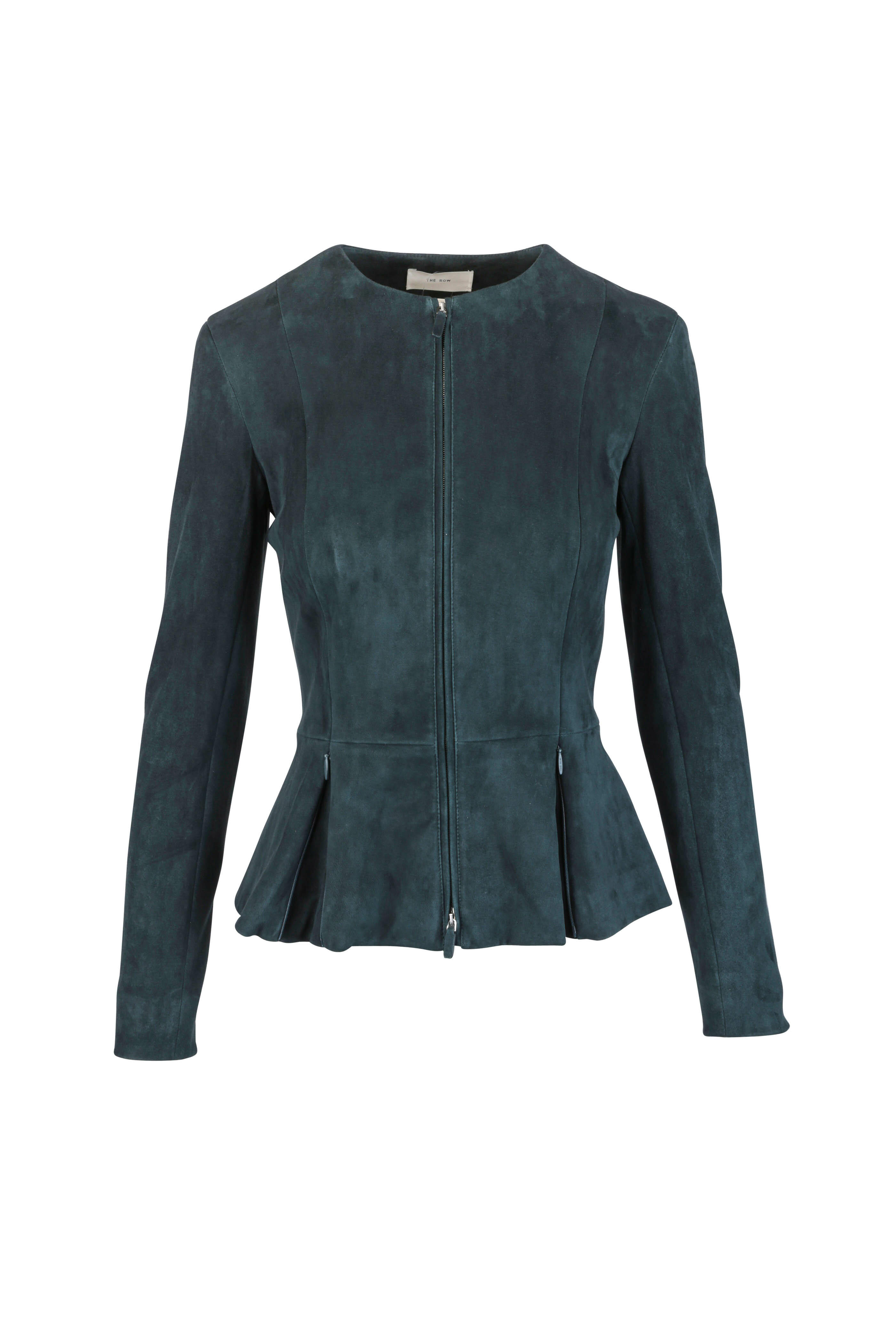 The Row Hunter Green Suede Peplum Hem Jacket Mitchell Stores