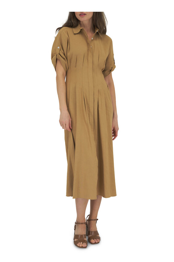 Veronica Beard - Adavi Desert Khaki Stretch Linen Midi Shirtdress