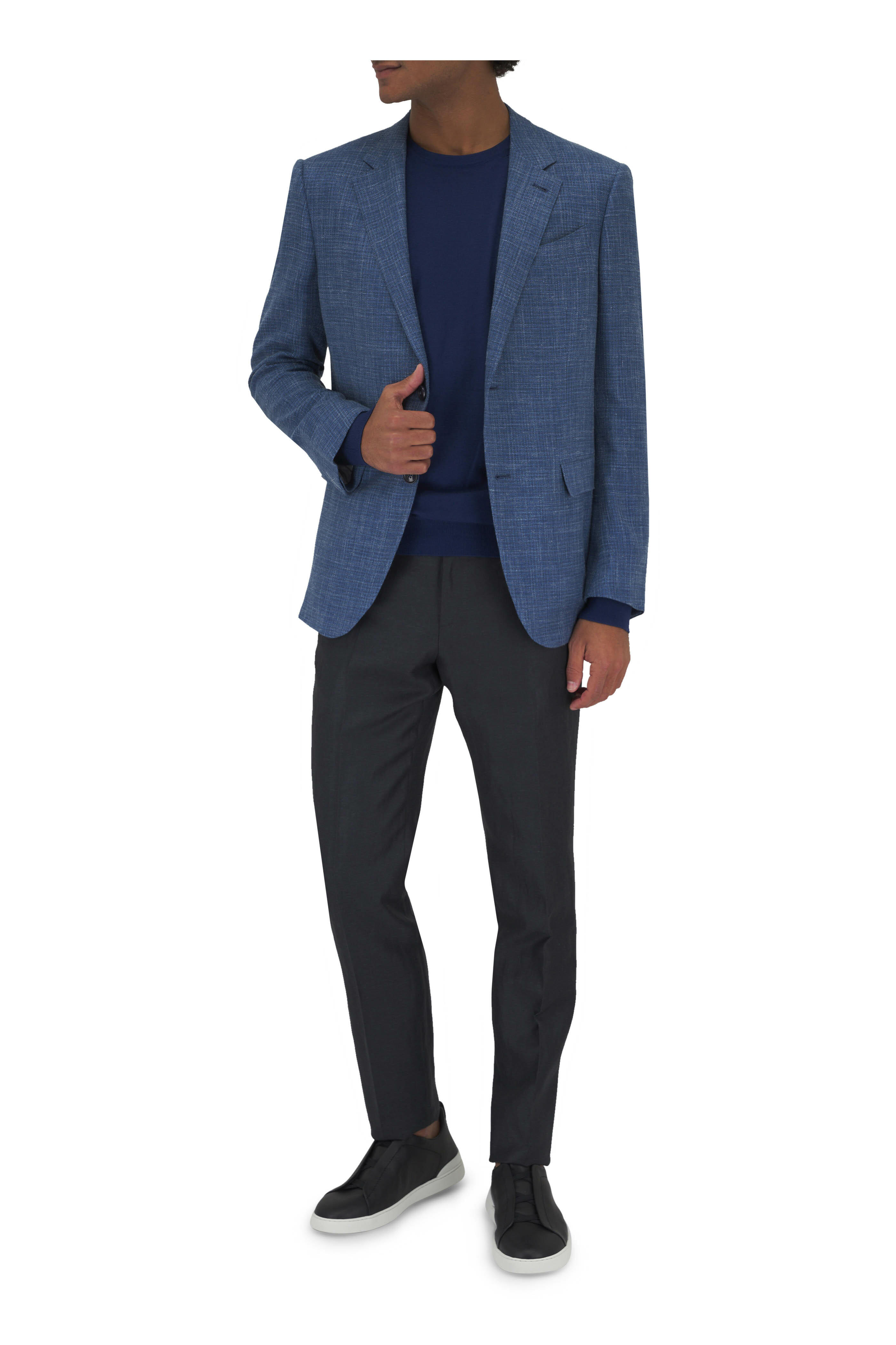 たくや　paul smith  Zegna  3Pセットアップ　 シルク Zegna - Light Blue Plaid Wool, Silk & Linen Sportcoat