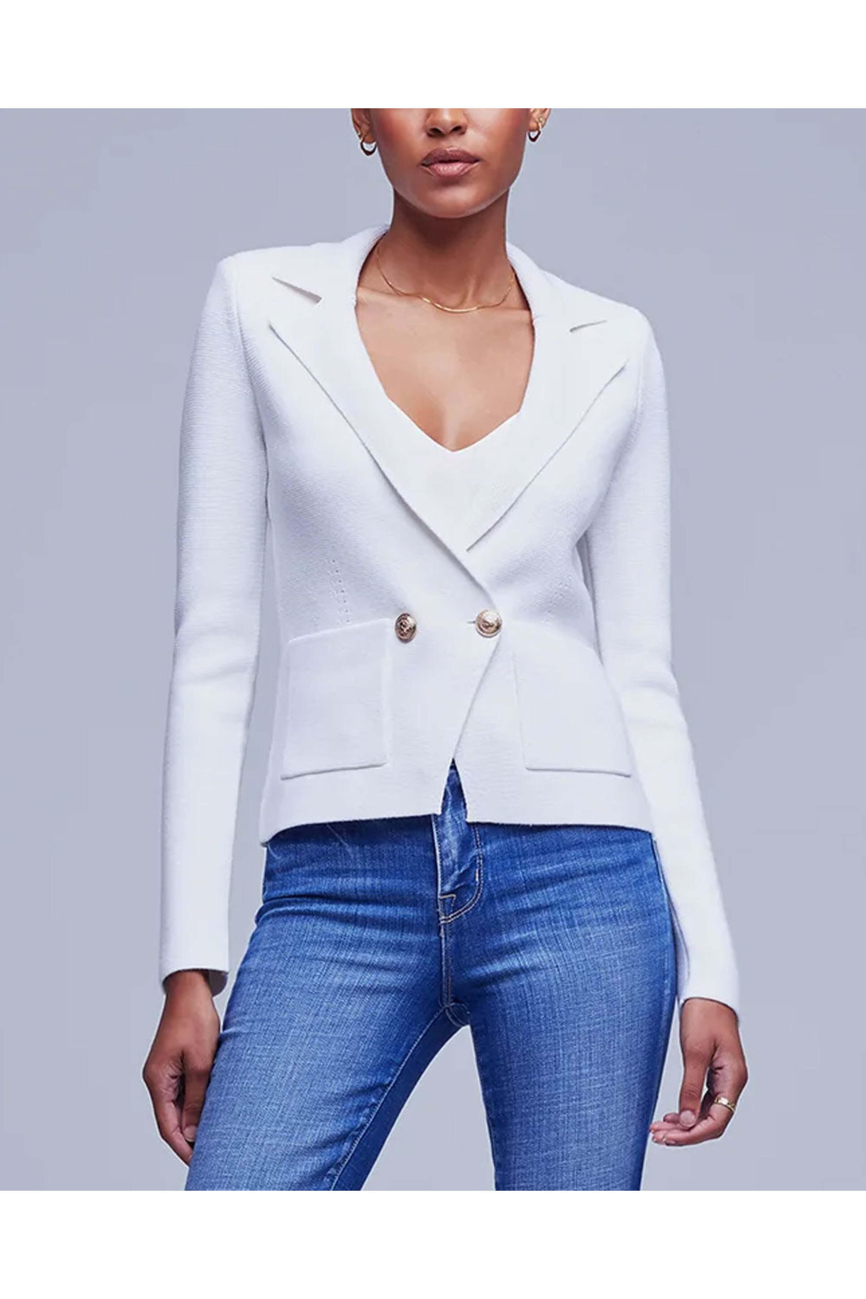 L'Agence - White Sofia Knit Blazer