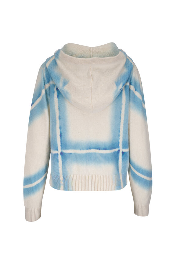 The Elder Statesman - Ivory & Crypto Blue Plaid Dye Zip-Up Hoodie