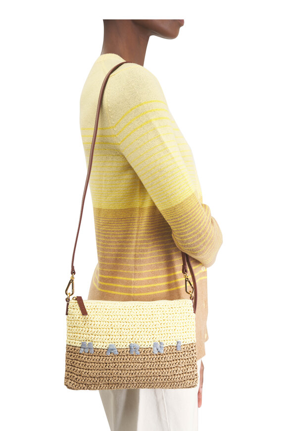 Marni Seaside Yellow & Brown Raffia Pouch - view 2
