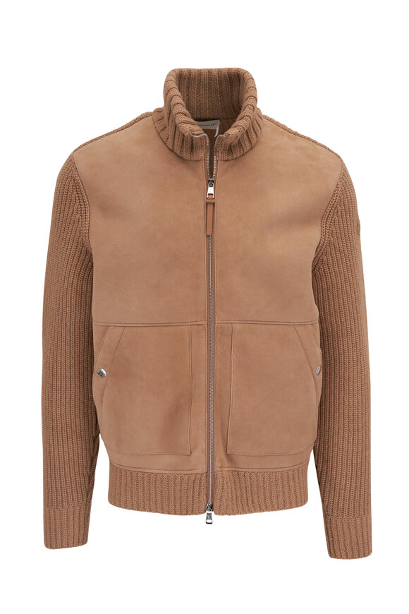 Moncler - Sand Beige Suede & Wool Zip Cardigan