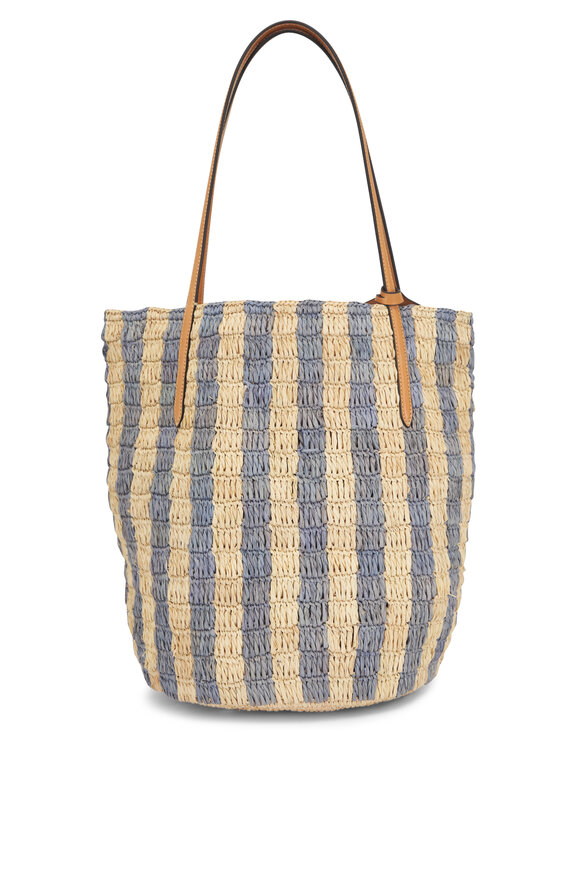 Valentino Garavani VLogo Natural & Azure Stripe Raffia Shopping Bag - view 3