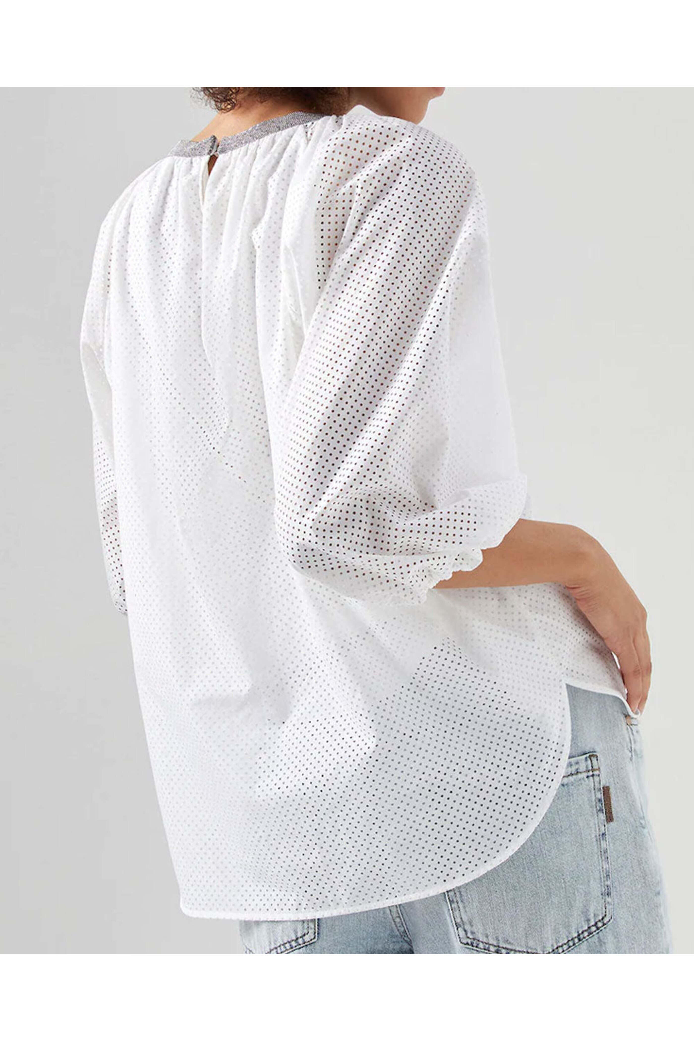 【BRUNELLO CUCINELLI 】Monile シアートップス Satin top for Woman in Oxford Blue | Brunello Cucinelli