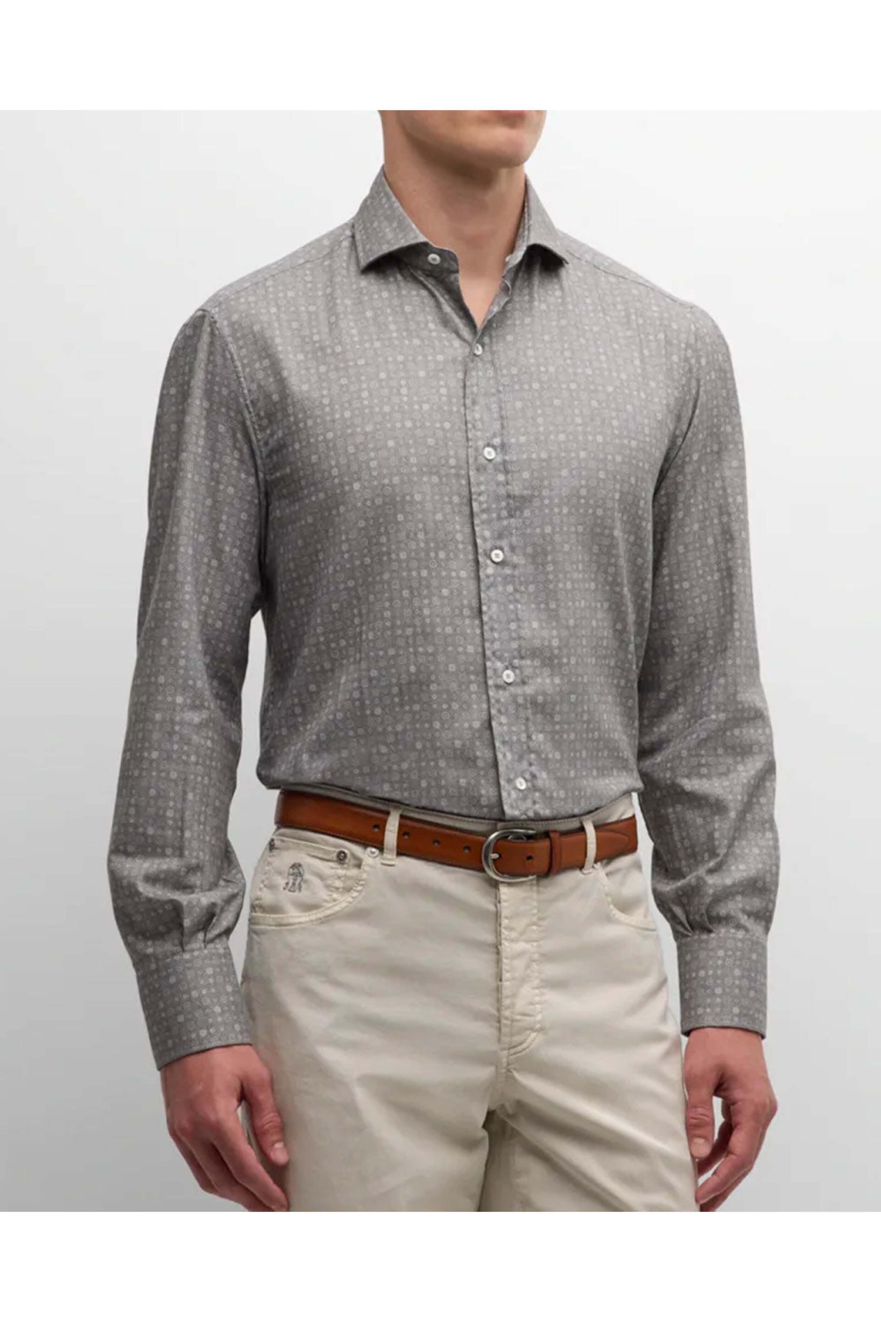 Brunello Cucinelli - Gray Medallion Printed Sport Shirt